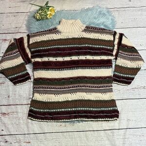 Vintage Via Spina Stripe Wool Blend Turtleneck Sweater sz L